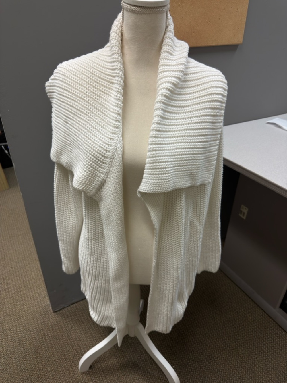 Talbots Petite Chunky Knit Cardigan Ivory Shawl Collar Open Front Sweat 3Xp